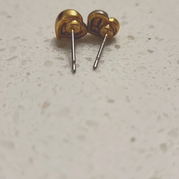 Silver and Gold Hear Earrings - Picture 2 of 3